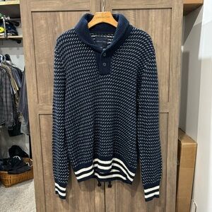 NWT American Eagle Sweater Men’s Medium Cowl Neck Henley Navy Blue Wool Cotton